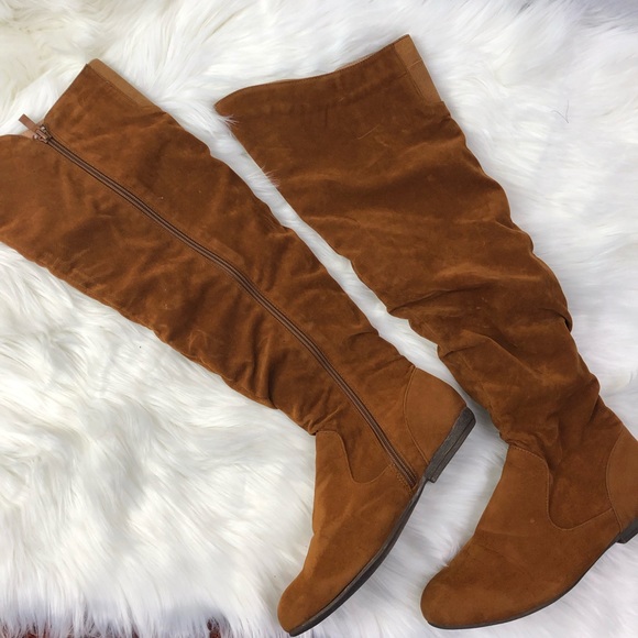 Shoes - Brown Faux Suede Knee High Boots